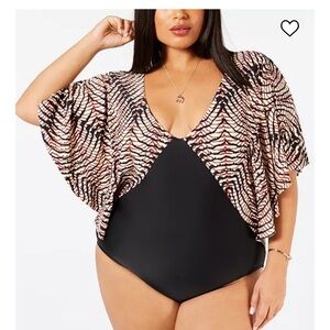 NWT flutter sleeve low V neck swim one piece